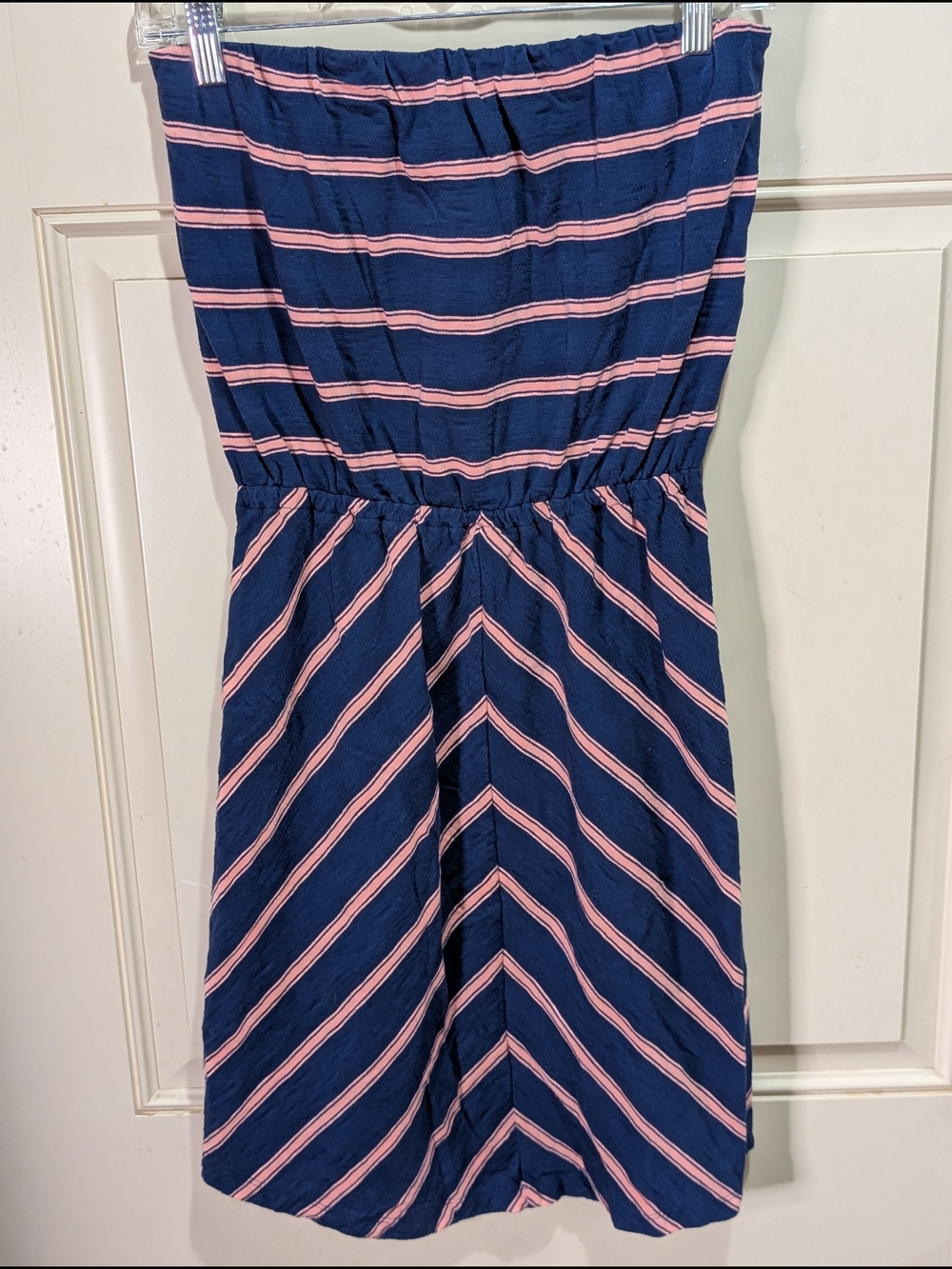 Gap Navy and Pink Chevron Stripe strapless dress